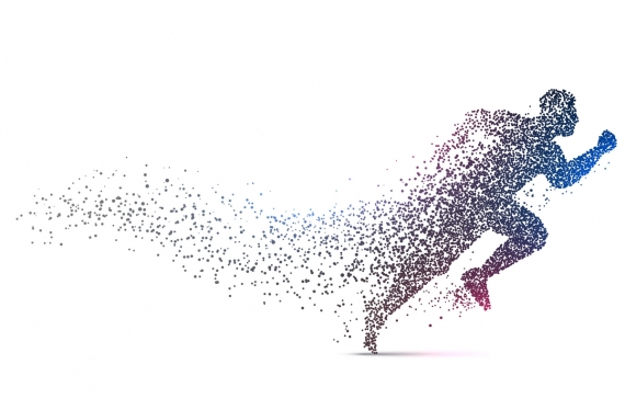 Sporto parama_Background man running backgorund made with dynamic particles